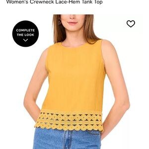 Vince Camuto golden spice yellow crewneck sleeveless Tank Lace hem size M EUC